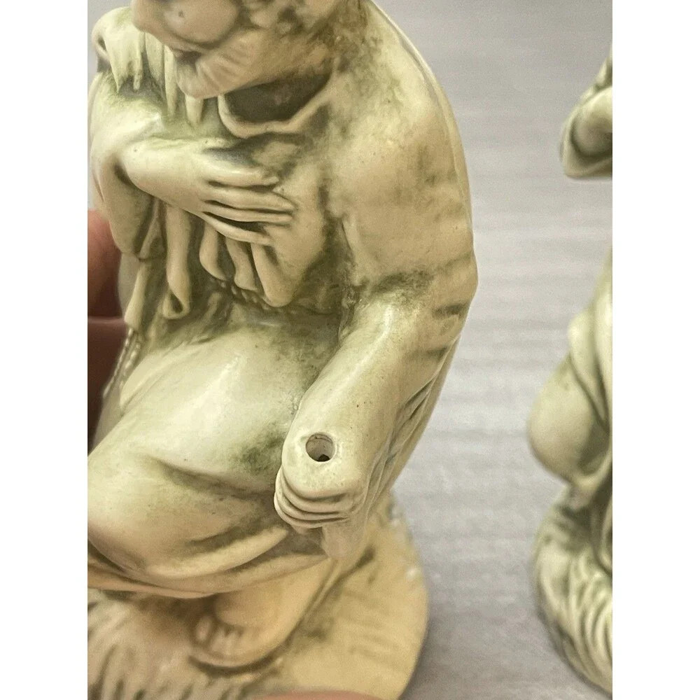 VTG Nativity Set Holy Family Green Patina Chalkware Ceramic Signed LEA 1988 READ - Picture 12 of 12